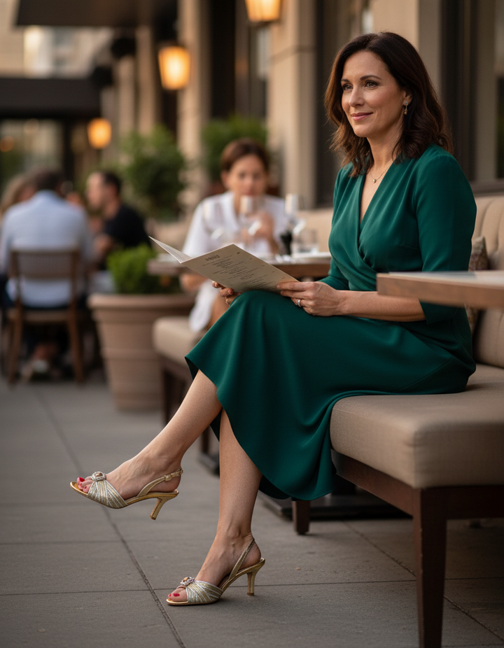 Sevan | Women's Vintage Rhinestone Slingback Sandals in Green