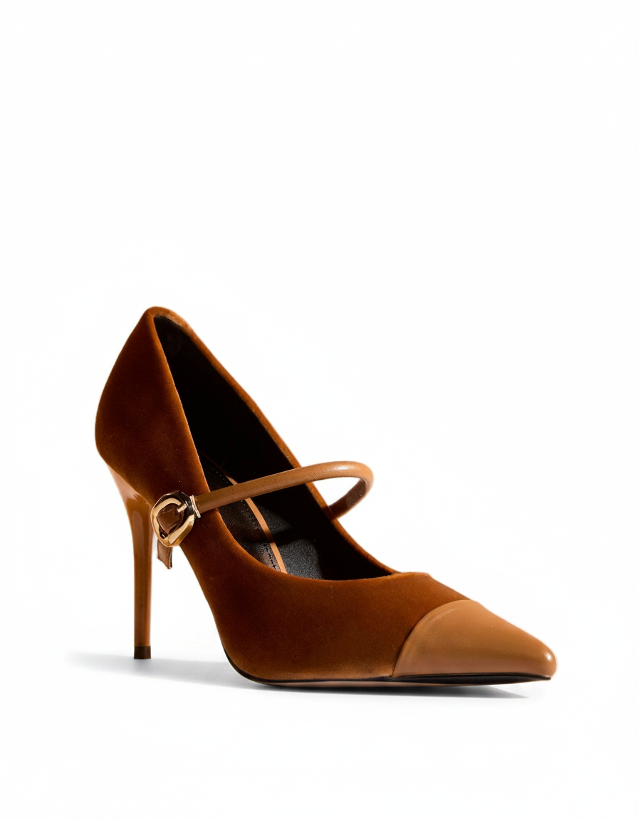 Vada | Women's Splicing Velvet Pumps in Red