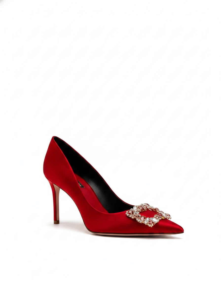 Vaike | Women's Rhinestone Satin Pumps in Red