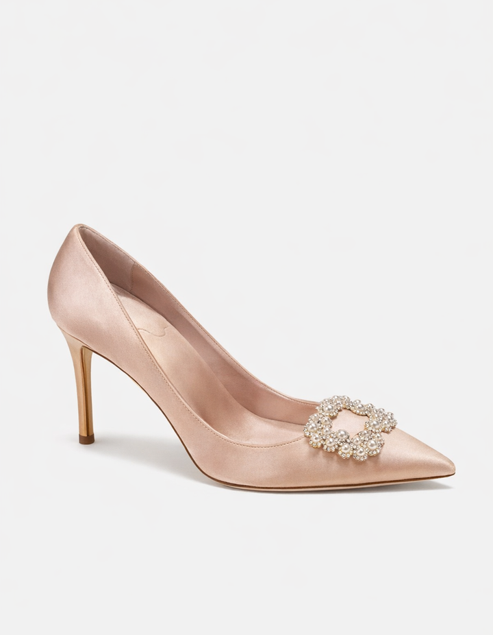 Vaike | Women's Rhinestone Satin Pumps in Red