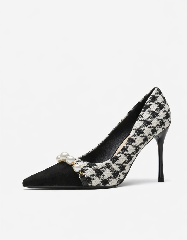 Vala | Women's Pearl Chain Houndstooth Pumps