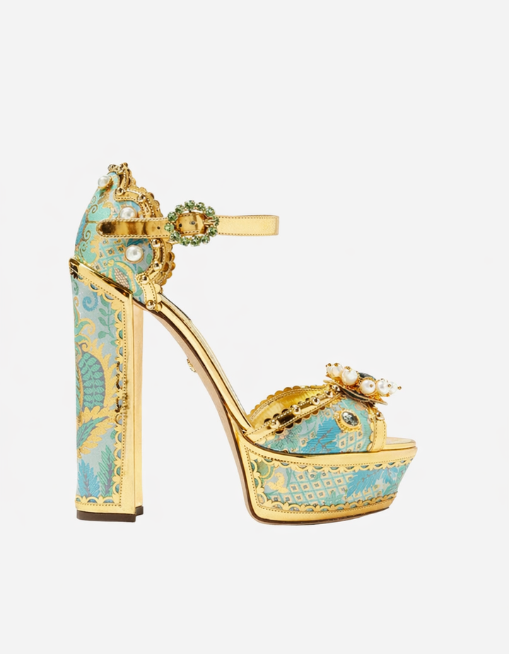 Valeria | Women's Rhinestone Vintage Platform Sandals in Gold