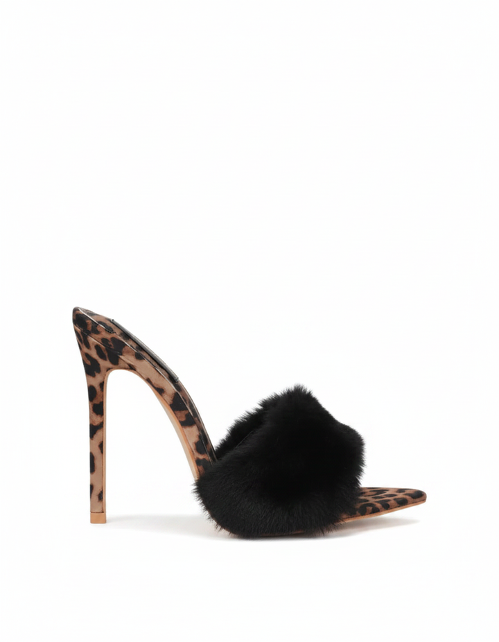 Vallea | Women's Leopard Print Faux Fur Slippers