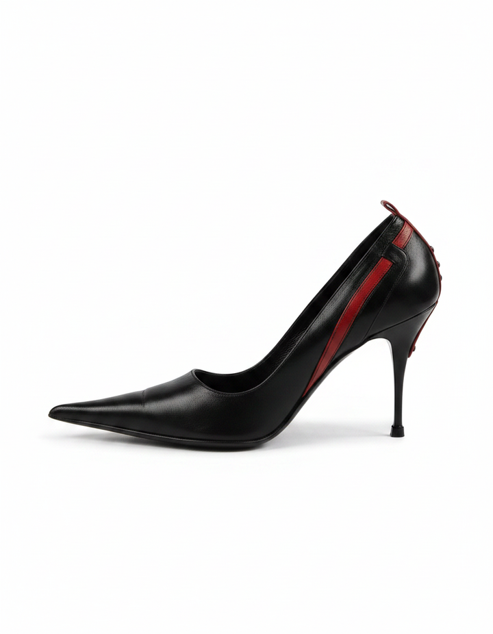Variel | Women's Rivet Cross Pumps in Black and Red