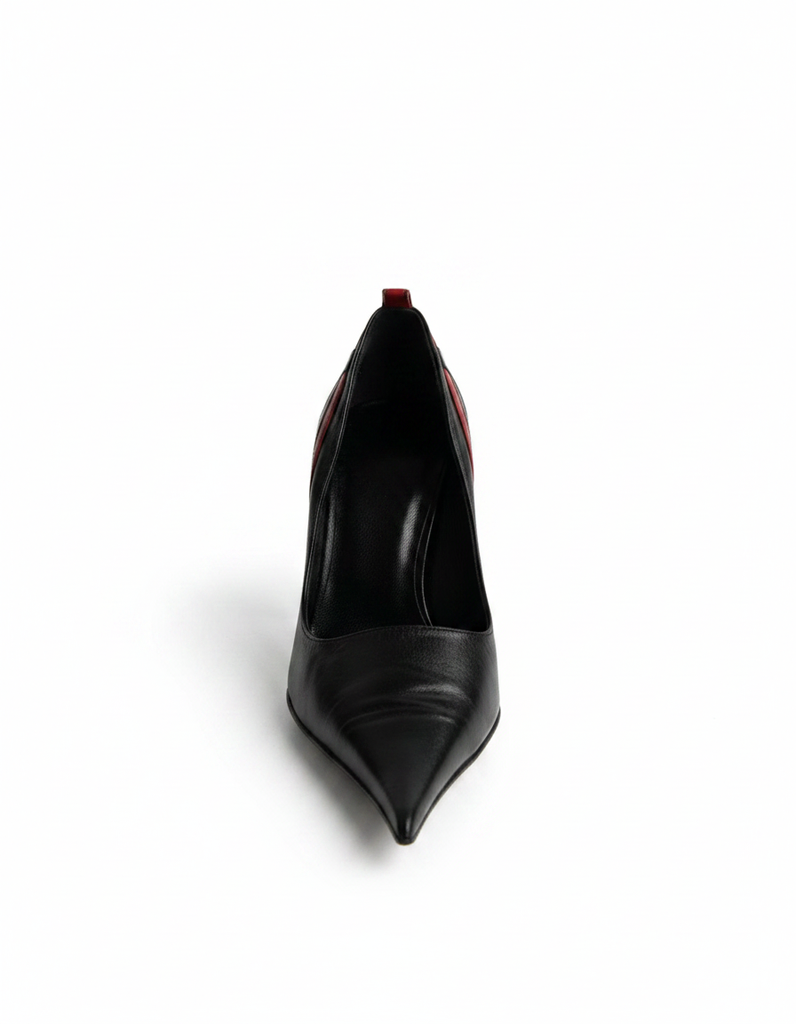 Variel | Women's Rivet Cross Pumps in Black and Red