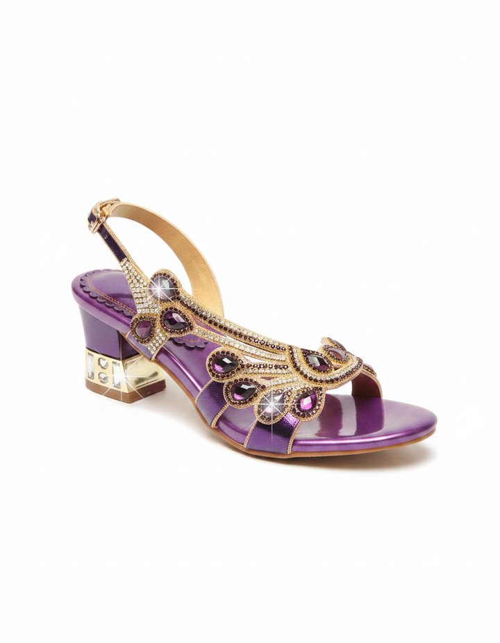 Velia | Women's Rhinestone Wing Slingback Heeled Sandals in Purple