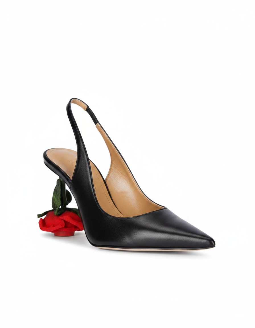 Venice | Women's Flower Heel Suede Pumps in Black