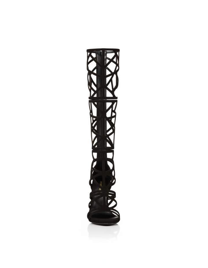 Virna | Women's Cage Knee High Boots in Black