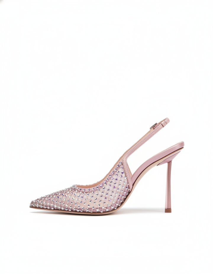 Vivia | Women's Rhinestone Mesh Slingback Pumps in White