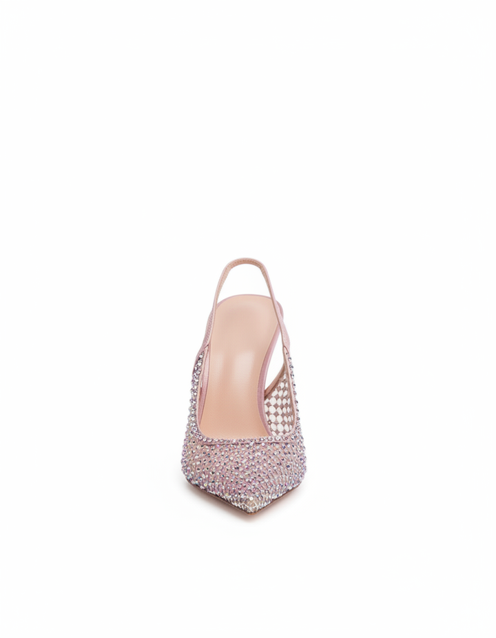 Vivia | Women's Rhinestone Mesh Slingback Pumps in White