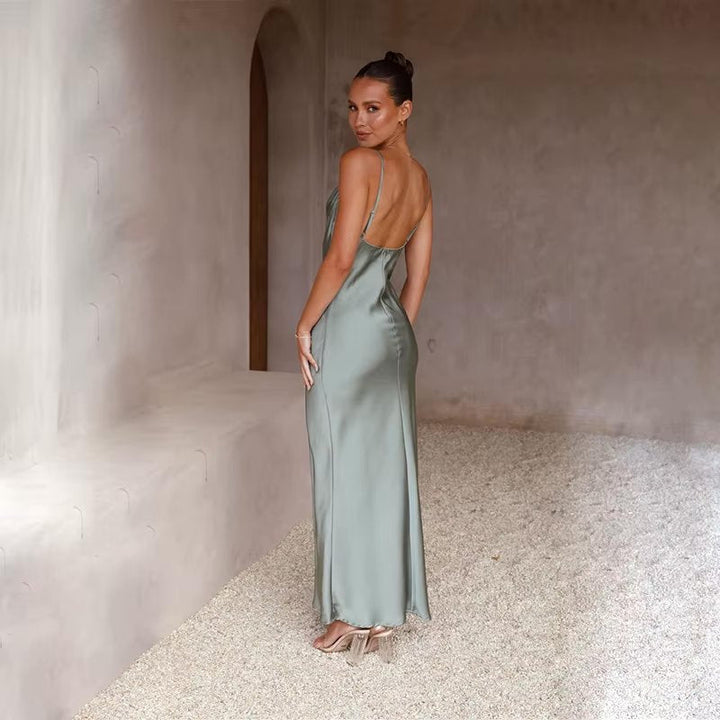 Grace | Women's Backless Satin Maxi Dress with High Slit