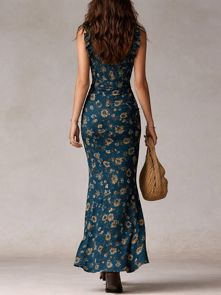 Isla | Women's Boho Floral Ruched Side-Slit Maxi Dress