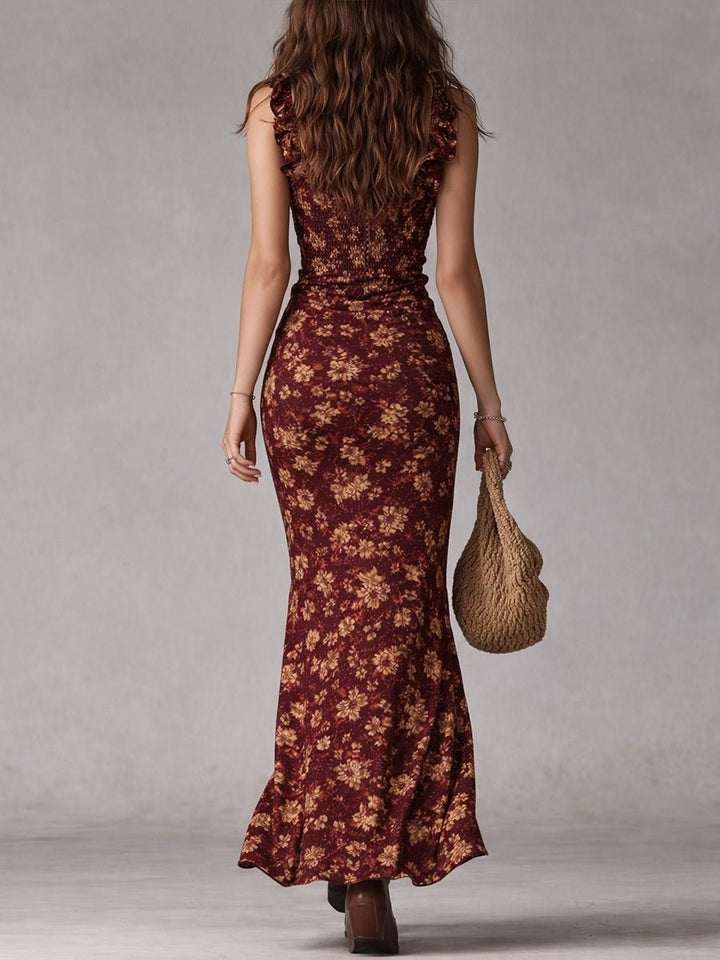 Isla | Women's Boho Floral Ruched Side-Slit Maxi Dress