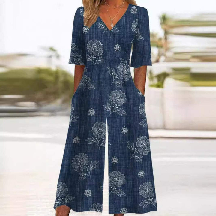 Scarlett | Women's Boho Floral V-Neck Half-Sleeve Jumpsuit