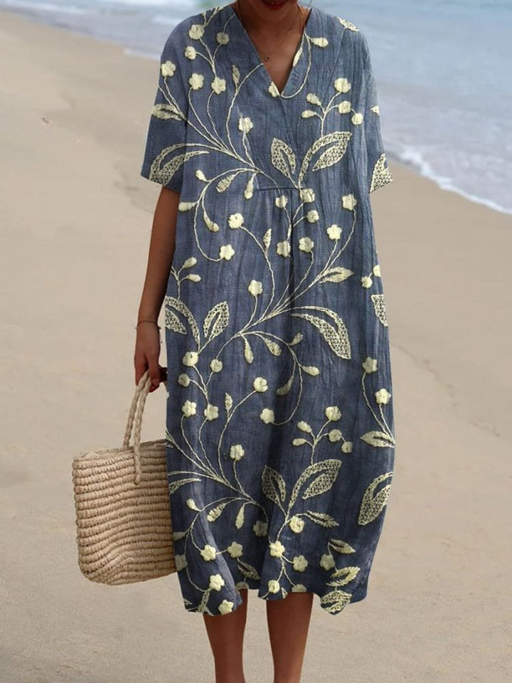 Florence | Women's Boho V-Neck Relaxed-Fit Striped Midi Dress