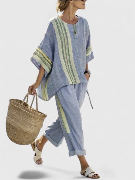 Ella | Women's Linen-Mix Geometric Pattern Relaxed-Fit Co-Ord Set