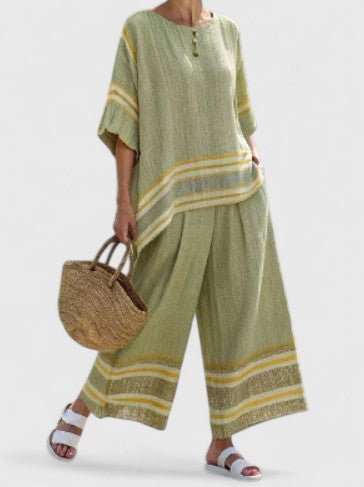 Ella | Women's Linen-Mix Geometric Pattern Relaxed-Fit Co-Ord Set