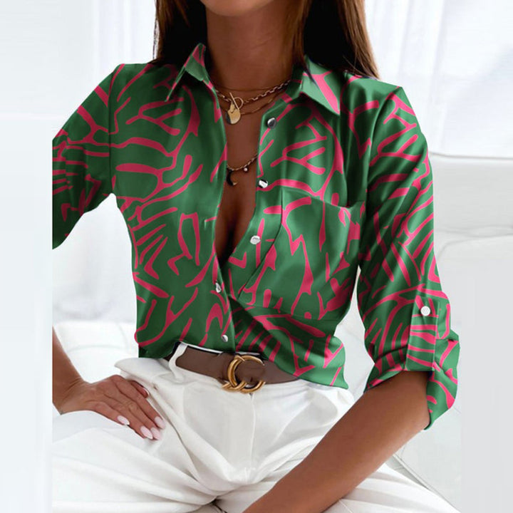 Willow | Women's Satin Geometric Print Button-Down Blouse