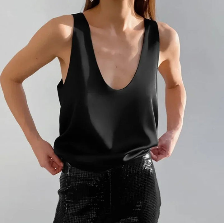 Isla | Women's Satin Plunging U-Neck Relaxed-Fit Tank Top
