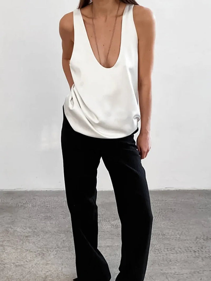 Isla | Women's Satin Plunging U-Neck Relaxed-Fit Tank Top