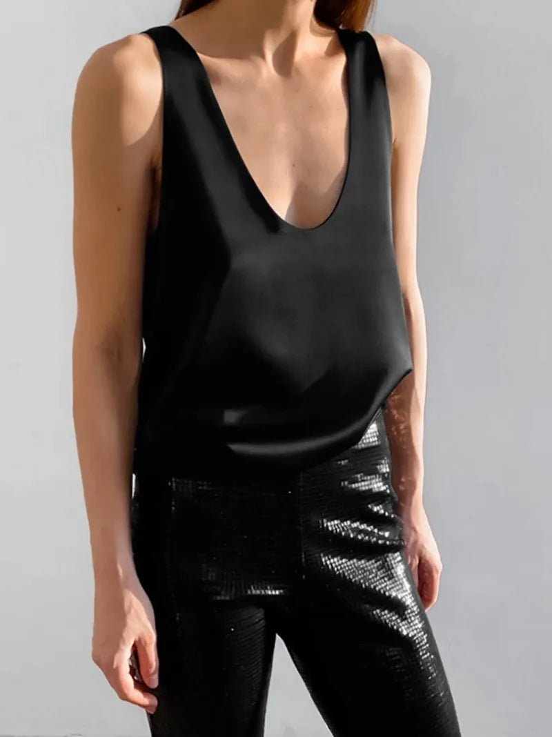 Isla | Women's Satin Plunging U-Neck Relaxed-Fit Tank Top