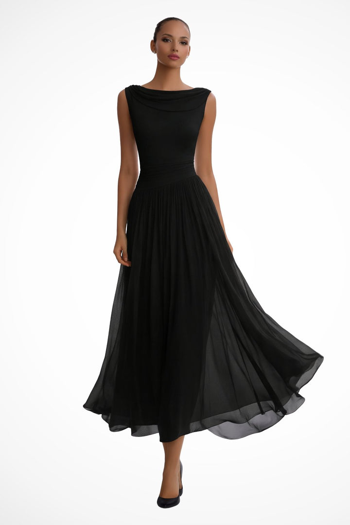 Rosie | Women's Sleeveless Cowl-Neck Pleated Midi Dress