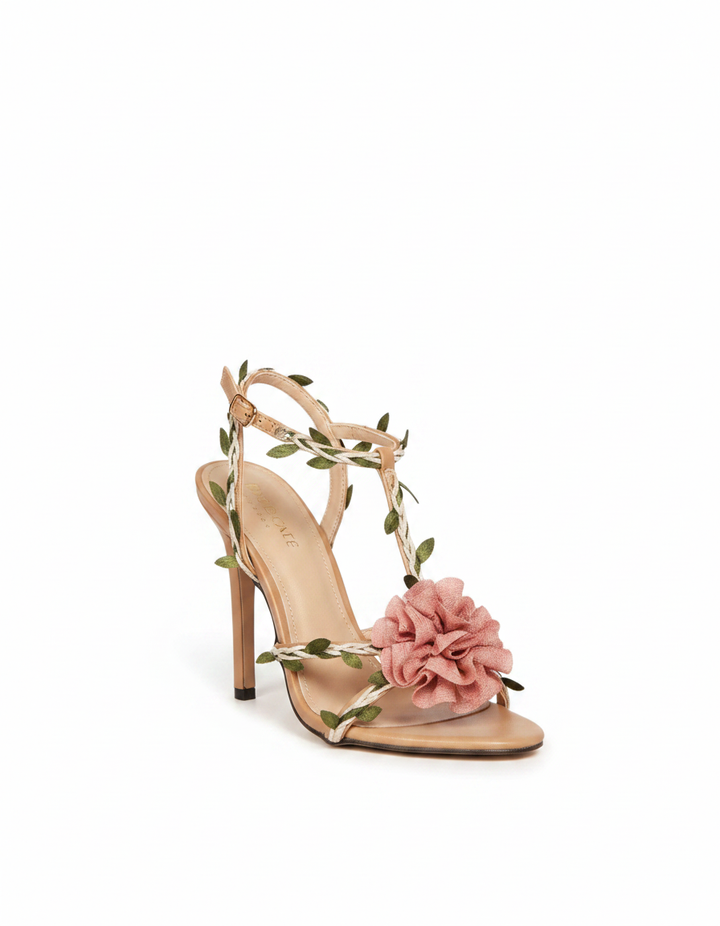 Wren | Women's Floral Vine Strap Heeled Sandals in Blush