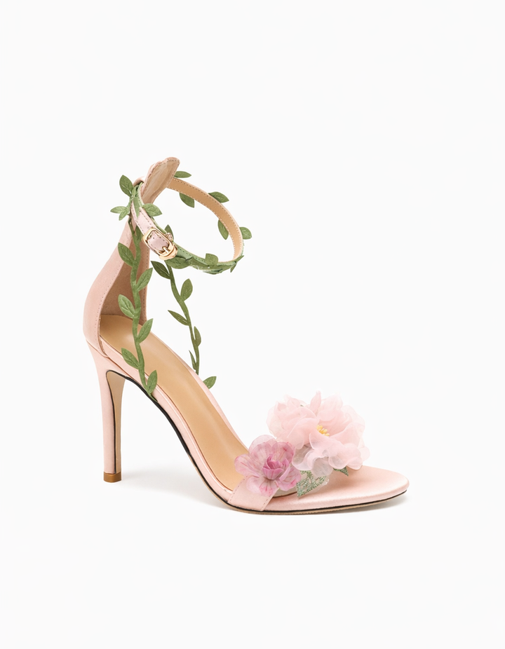 Wren | Women's Floral Vine Strap Heeled Sandals in Blush