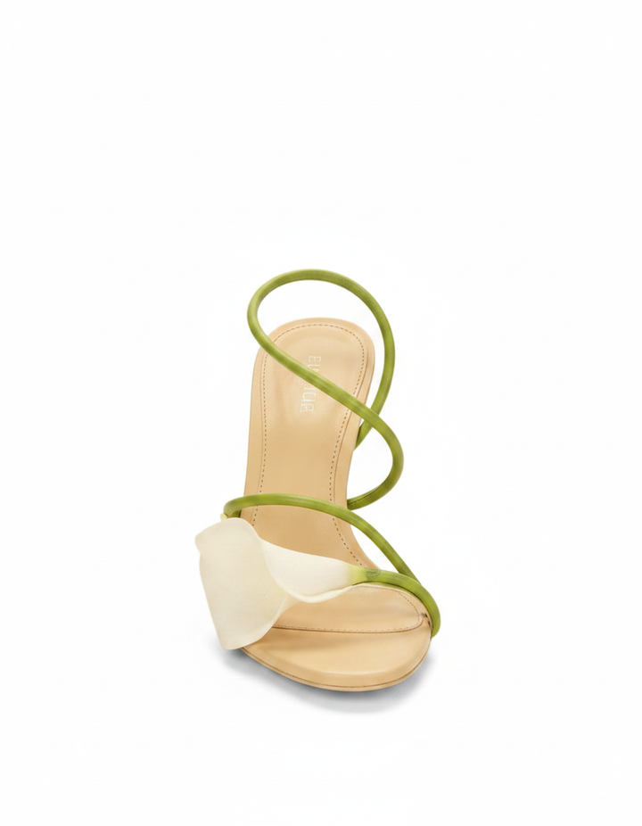 Yamilet | Women's 3D Flower Strap Heeled Sandals in Green