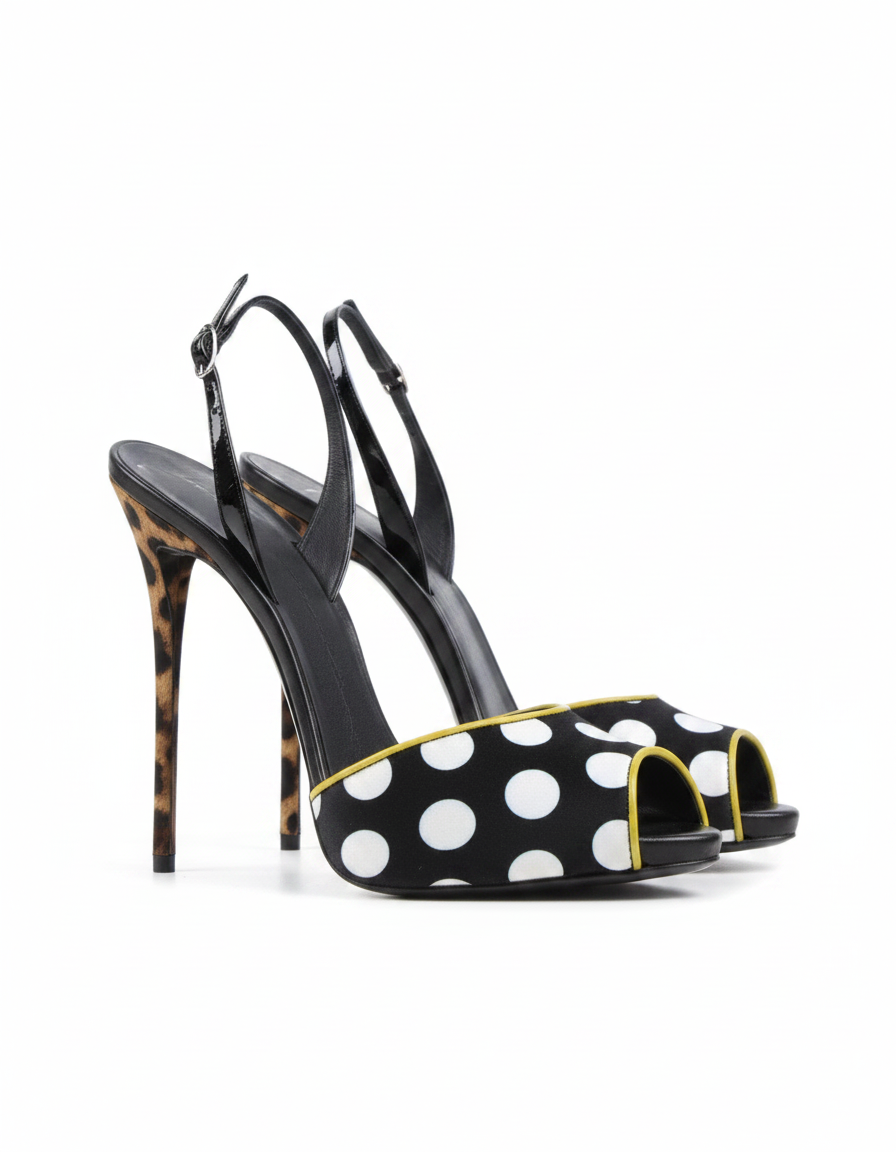Yan | Women's Vintage Polka Dot Open Toe Slingback Pumps