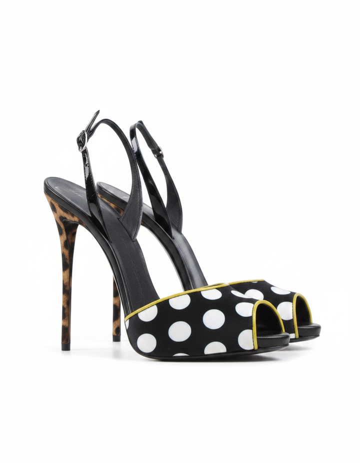Yan | Women's Vintage Polka Dot Open Toe Slingback Pumps